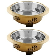 Angle View: Iconic Pet Color Splash Designer Oval Fusion Bowl in Brown- Medium - Set of 2