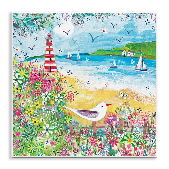 Stupell Industries Coastal Summer Whimsy Seaside Wall Plaque Art, 12 x 12, by Clare Tupper