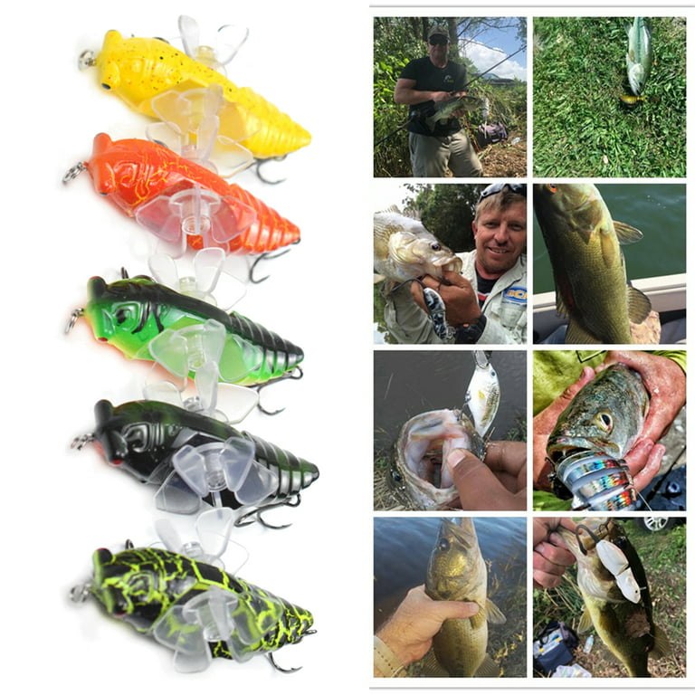 Fairnull 15.5g 7.5cm Cicada Lure Hard Rotating Wheel ABS Insect Fishing  Barb Hooks Artificial Bait for Outdoor