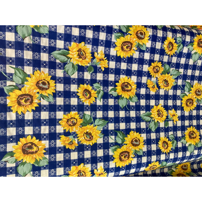 Large Sunflower Meadows Mystical Blue Fabric