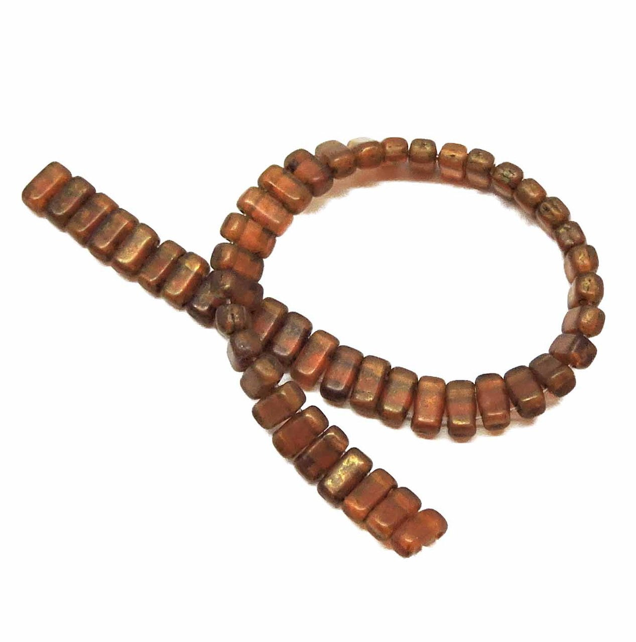 50 CzechMates Bricks Opaque Olive Picasso Two Hole Beads 3x6mm