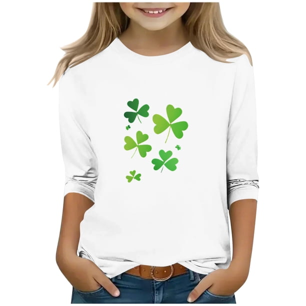 Blusas y camisas de manga larga y cuello redondo para niños con estampado del Día de San Patricio, manga 3/4/cuello redondo tres cuartos, parte inferior y superior para niños, parte superior de poliés