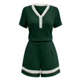 thumbnail image 5 of Likimi Two Piece Sets For Women Shorts Sleeve V Neck Solid Color Lace Top With Pocket High Waist Shorts Summer Fashion Comfort Outfit Set Green Size S, 5 of 5