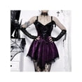 thumbnail image 3 of New Women's Gothic Dress Off Shoulder Strap Steampunk Dress Retro Spaghetti Strap Lolita Dress-Purple-L, 3 of 7