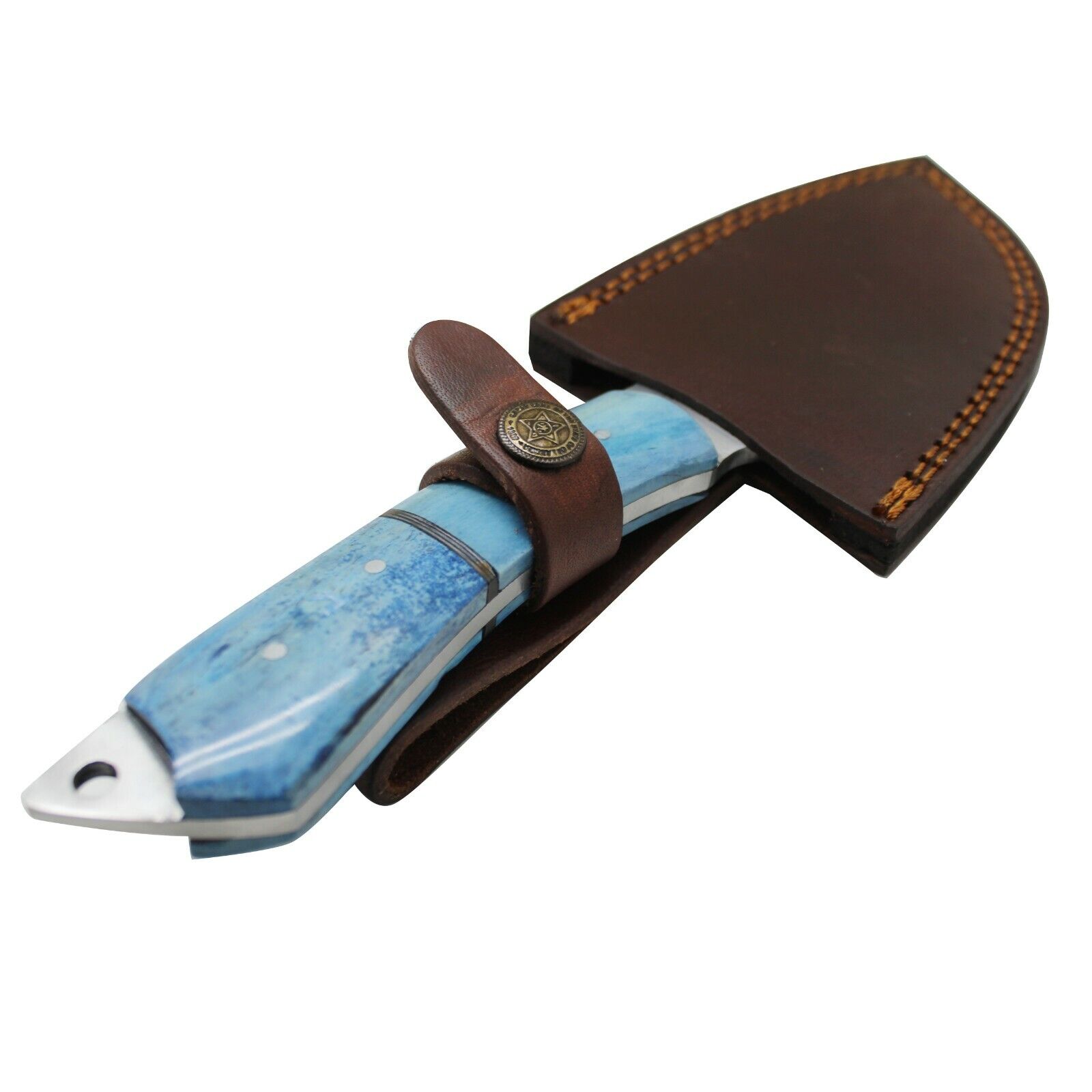 9.25" Blue Gut Hook Fishing Knife Bone Handle Hunting Fixed Blade with Sheath