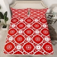 thumbnail image 2 of Manfei Retro Geometric King Sheet Set,Red White Western Floral,4-Piece, 2 of 7