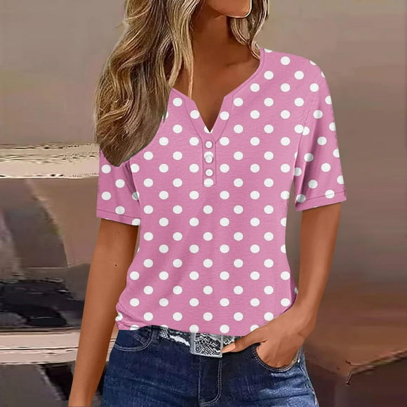 TNDBKQWR Womens Tops Clearance Ladies Tees Womens Vacation Tops V Neck T Shirts Women Women's Spring Tops 2025, Pink, M