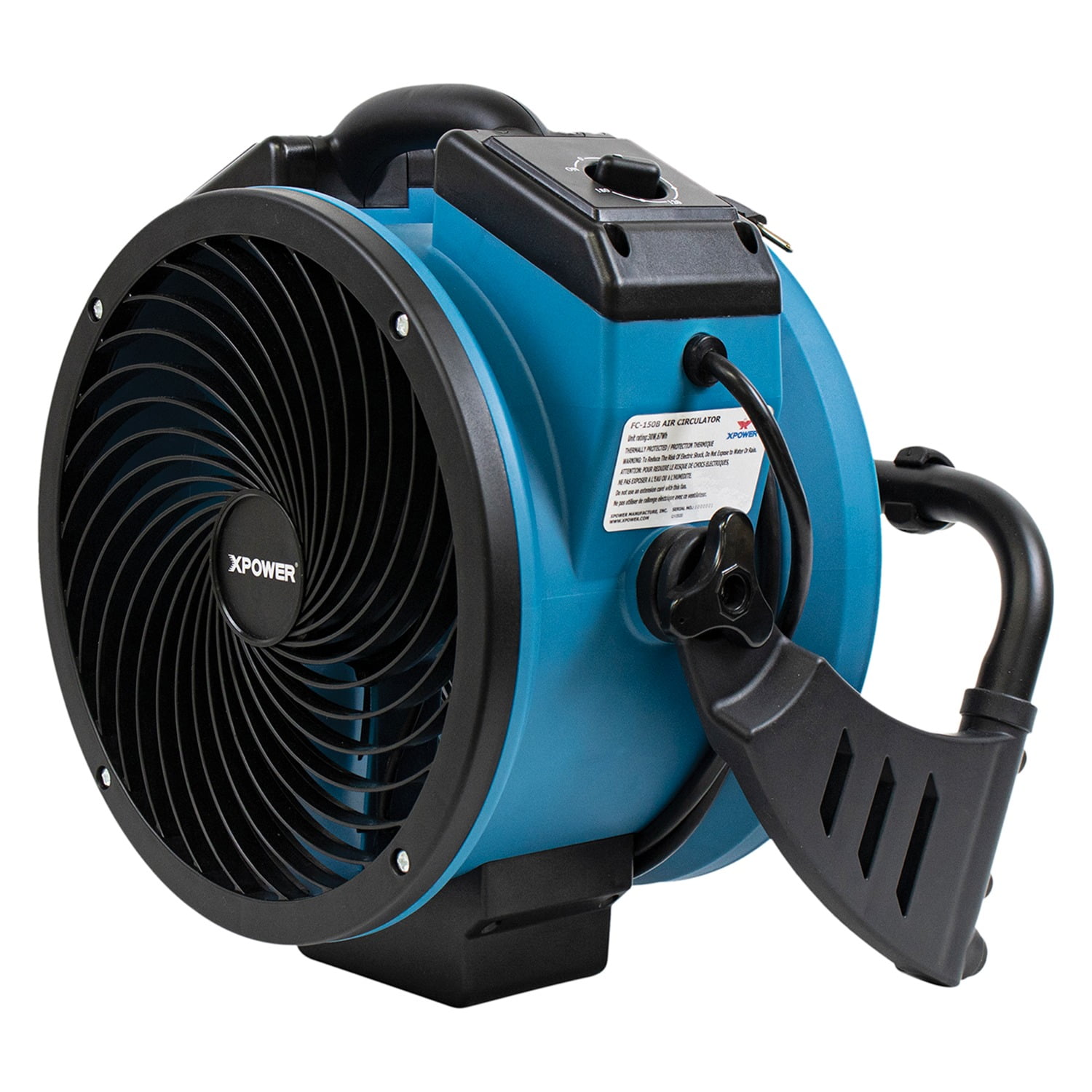 XPOWER FC150B 1,000-CFM Variable-Speed 11-inch Brushless-DC-Motor Rechargeable Whole-Room Air Circulator and Utility Fan