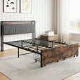 thumbnail image 4 of Bed Frame, Storage Headboard with Charging Station and 2 Storage Drawers Black+Brown, 4 of 5