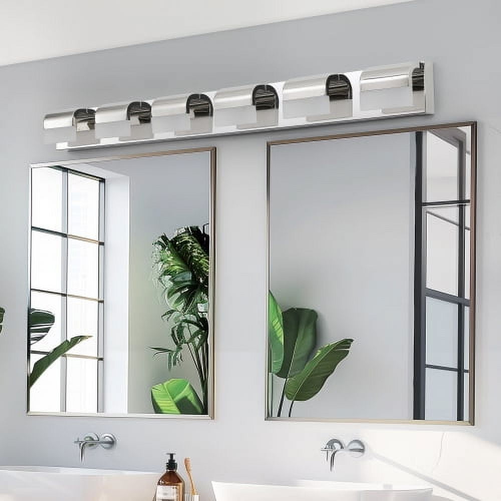 Hi-LIGHTS,6-Light Modern Bathroom LED Vanity Light With Acrylic Lampshade,Bathroom Wall Lighting for Bathroom,Dressing Room,Bedroom,Living Room(Chrome)