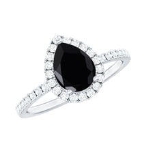 Rosec Jewels Black Onyx Teardrop Ring for Women with Diamond Halo (5X7 MM Pear Shape Onyx), 925 Sterling Silver, US 4.00