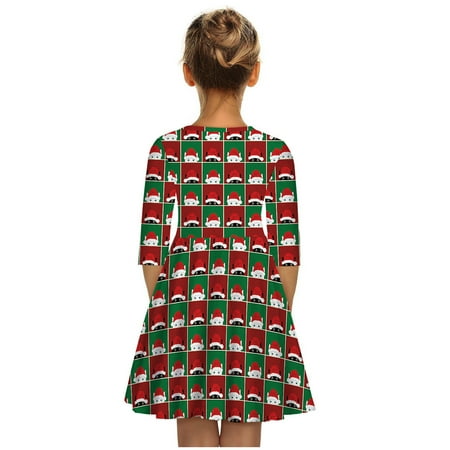 

DNDKILG Baby Toddler Girls Sundress Spring Dresses Christmas Long Sleeve Dress Green 7Y-12Y L