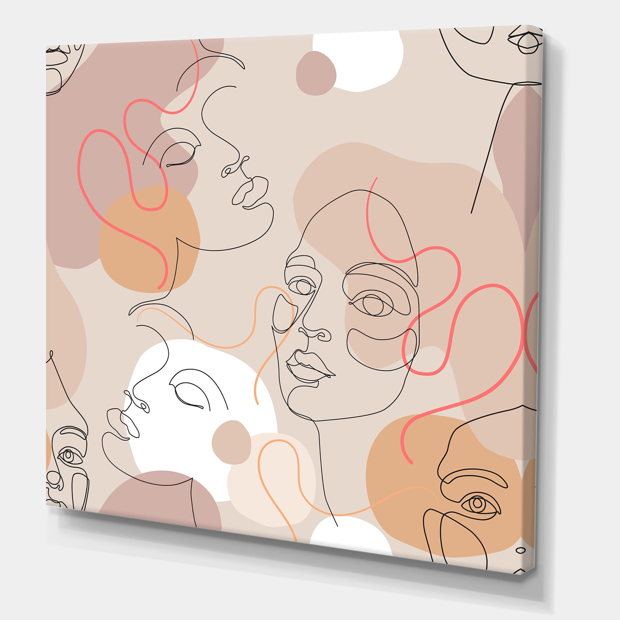 Designart ' Abstract Woman Portraits With One Line ' Modern Canvas Wall Art Print