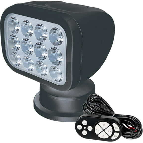 SEAFLO 360° Rotating Remote Control LED Searchlight - High-Performance Marine Light for Boats, Vehicles, and Outdoor Use (Black Housing/Warm Light 2700K)