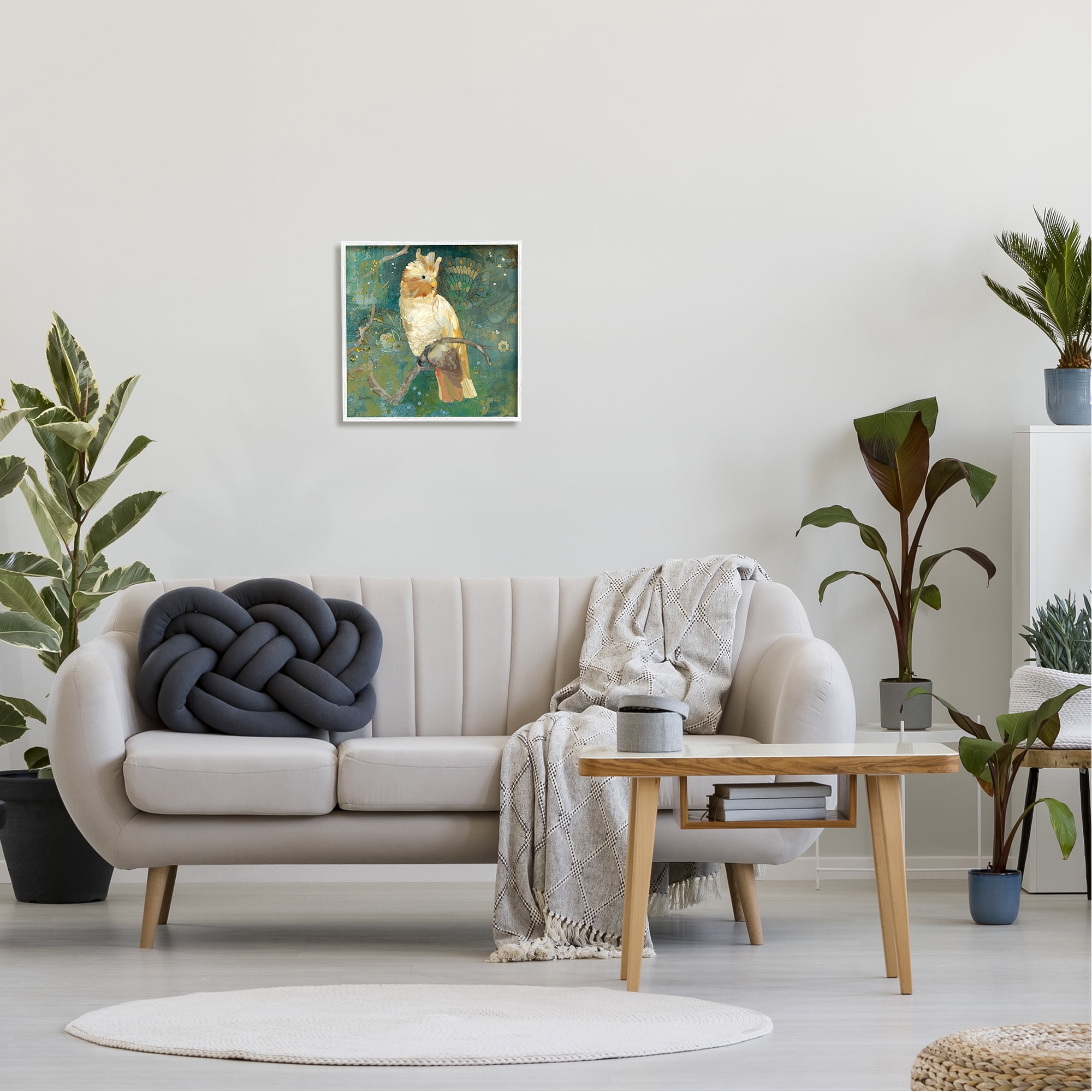 Stupell Industries Cockatoo Boho Pattern Animals & Insects Painting White Framed Art Print Wall Art, 17 x 17