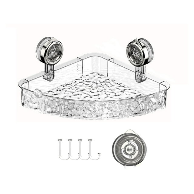 Decodeary Durable Shower Shelf With Hooks For Bathroom Storage With Stronger Load-bearing transparent triangle