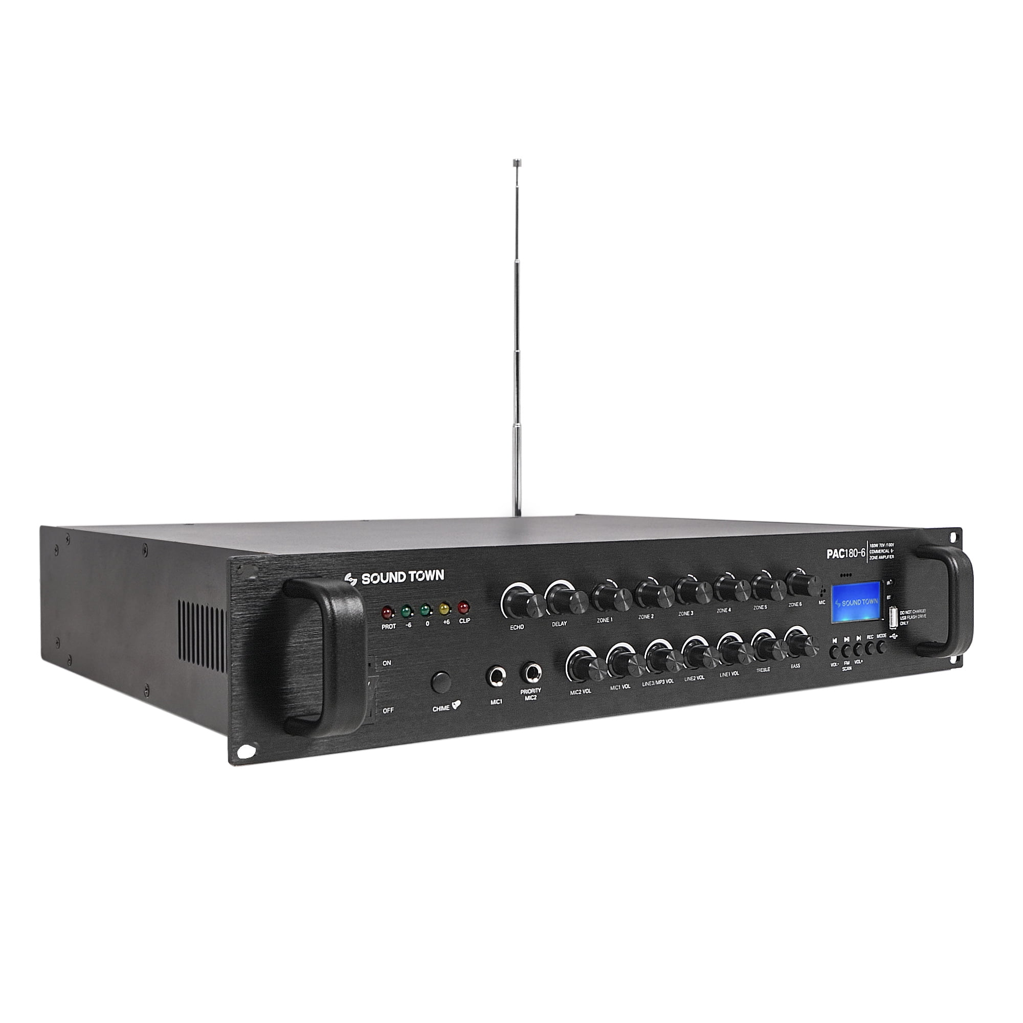 Sound Town Commercial Restaurant Bluetooth Amplifier + in-Ceiling Speaker Set, with One 6-Zone 70V/100V Amplifier with Bluetooth, 12 x Two-Way 8-Inch in-Ceiling Speakers, White (PAC180X12CS8N)