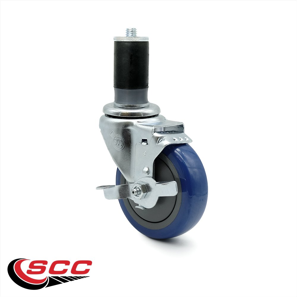 Polyurethane Swivel Expanding Stem Caster w/4" x 1.25" Blue Wheel and 1