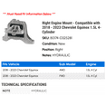 thumbnail image 2 of Right Engine Mount - Compatible with 2018 - 2023 Chevy Equinox 1.5L 4-Cylinder 2019 2020 2021 2022, 2 of 2