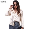 thumbnail image 2 of Camisa de manga larga con botones de seda de imitación de satén para mujer Top de blusa de trabajo formal - Champán Zhivalor  BST2002493-3, 2 of 6