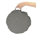 thumbnail image 2 of Abstract Round Floor Cushion with Handle, Geometric Maze Like Layout of Symmetric Stripes Graphic Structure, Decorative Pillow for Living Room & Dorms, 18" Round, Dark Grey and Eggshell, by Ambesonne, 2 of 4