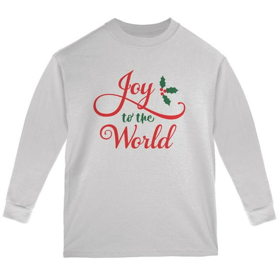 Christmas Joy to the World Script Youth Long Sleeve T Shirt White YLG