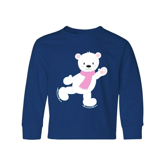Inktastic Polar Bear, White Bear, Ice Skating Bear, Scarf Long Sleeve Youth T-Shirt