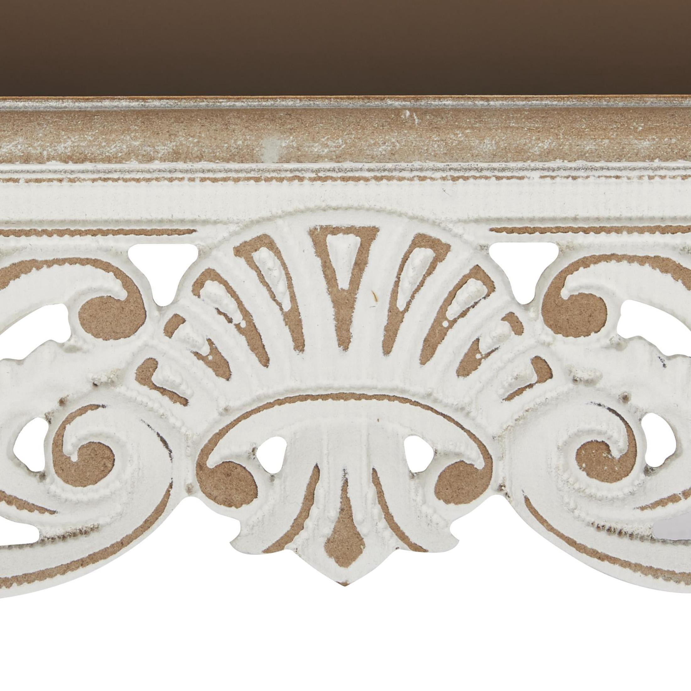 DecMode 19", 24", 28"W Carved 3-Tier Cream Scroll Wall Shelf (3 Count)