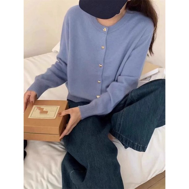 Cárdigan de punto rosa frambuesa para mujer, primavera y otoño, nuevo suéter perezoso suave y gentil con cuello redondo, chaqueta con top exterior