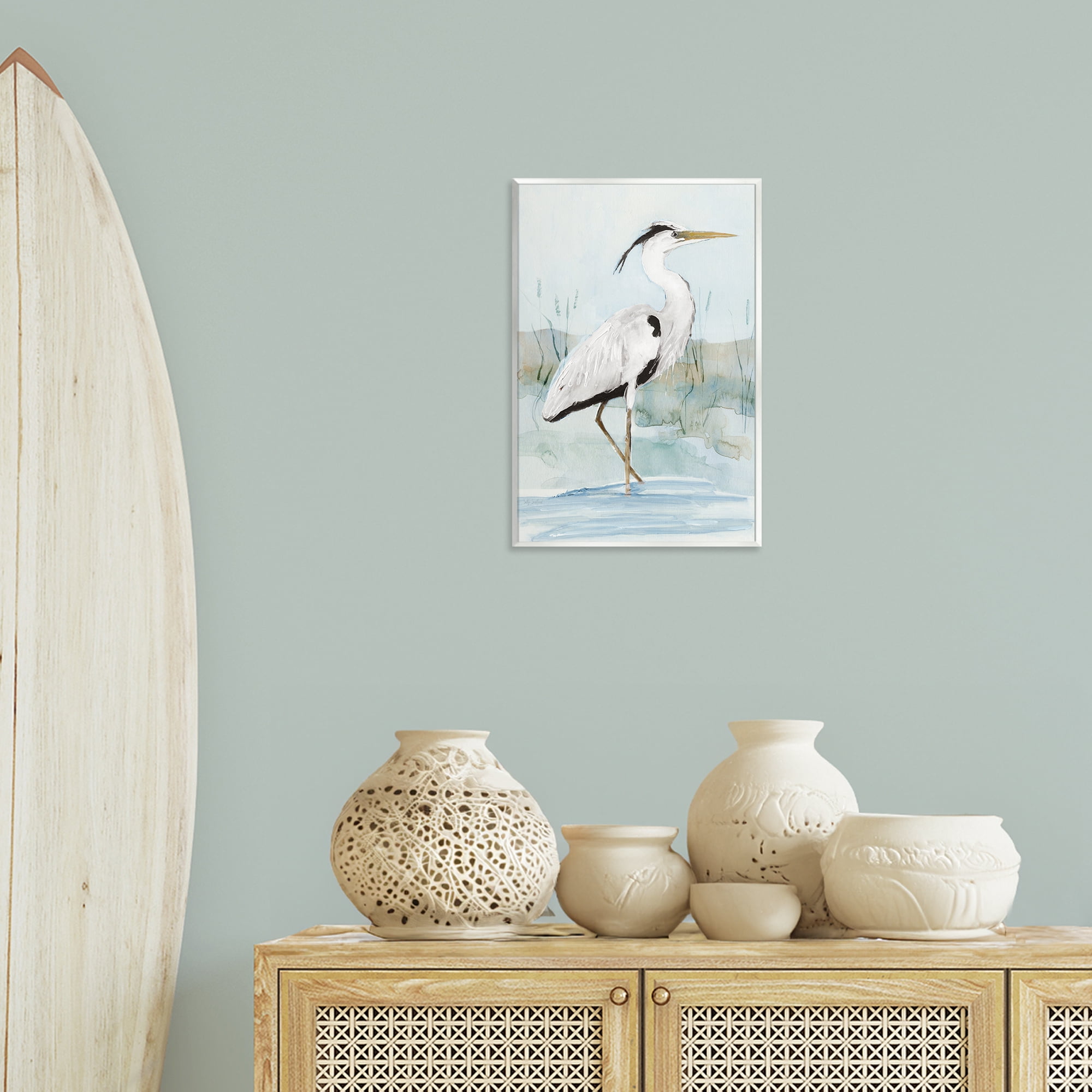 Stupell Industries Stepping White Egret Animals Painting Unframed Art Print Wall Art, 13 x 19