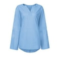 thumbnail image 7 of Women Summer Tops Women Solid Color Long Sleeve Comfortable Breathable V-Neck Shirt Tops Shirt Size Womens Long Athletic Tees V Neck Blouse Sleeve for Leggings T Shirts for Leggings Scrub Blue L, 7 of 7