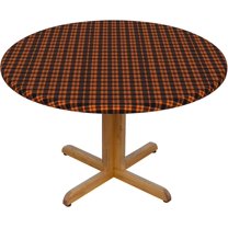Round Fitted Tablecloth 44 Inch, Orange Black Plaid Fitted Round Tablecloth Elastic Fitted Tablecloths Soft Table Cloth Cloth Table Cover for Dining, Parties, Camping