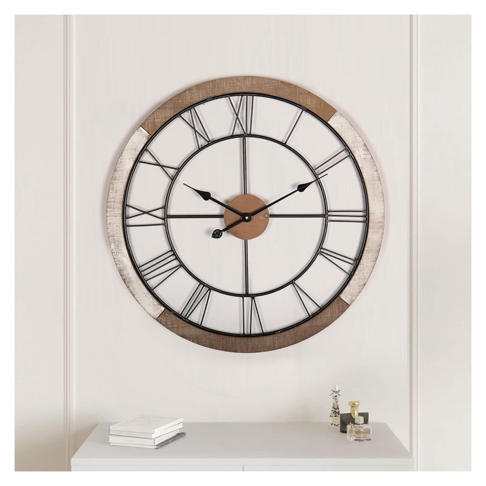 Wall Clock,Living Room Decor, 27 . 5 Inch,Office Clock,Rustic Roman Numeral,Round Wooden,Battery Operated,For Wall Clock,Living Room Decor, 27 . 5 Inch,Office Clock,Rustic Roman Numeral,Round Wooden,Battery