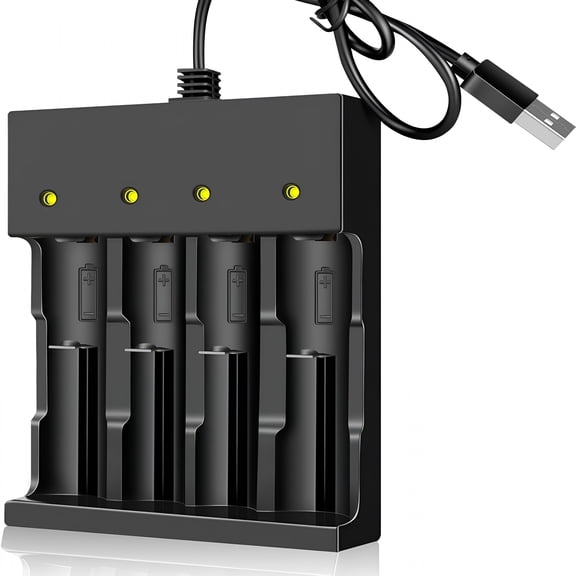 GJX 18650 Battery Charger 4 Bay Smart Universal Charger for 3.7V Rechargeable Lithium Ion Batteries Compatible with 18650 26650 21700 10400 14500 16340 Batteries (USB Charger)