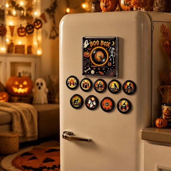 IFRINID Record Player Fridge Magnet, Halloween Magnetic Record Player with Rotating Disc and Light for Refrigerator Decor