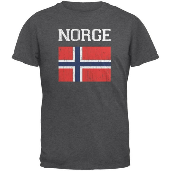 World Cup Distressed Flag Norge Dark Heather Adult T-Shirt - 2X-Large