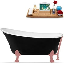 59" Streamline N344PNK-PNK Clawfoot Tub and Tray With External Drain