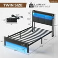 thumbnail image 5 of Greenstell Twin Size Bed Frame with Charging Station and LED Lights, Upholstered Headboard with Storage Shelves Platform Bed, Dark Gray, 5 of 6