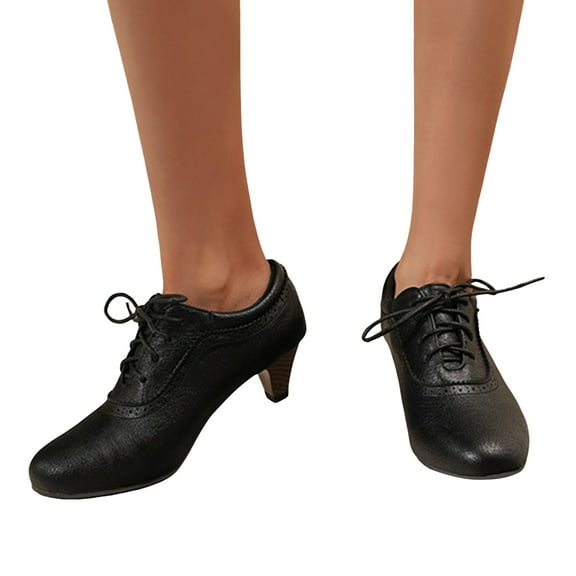 Chenyee Women's Ankle Boots Vintage Lace Up Non Slip Work Shoes Fashion Dress Kitten Heels