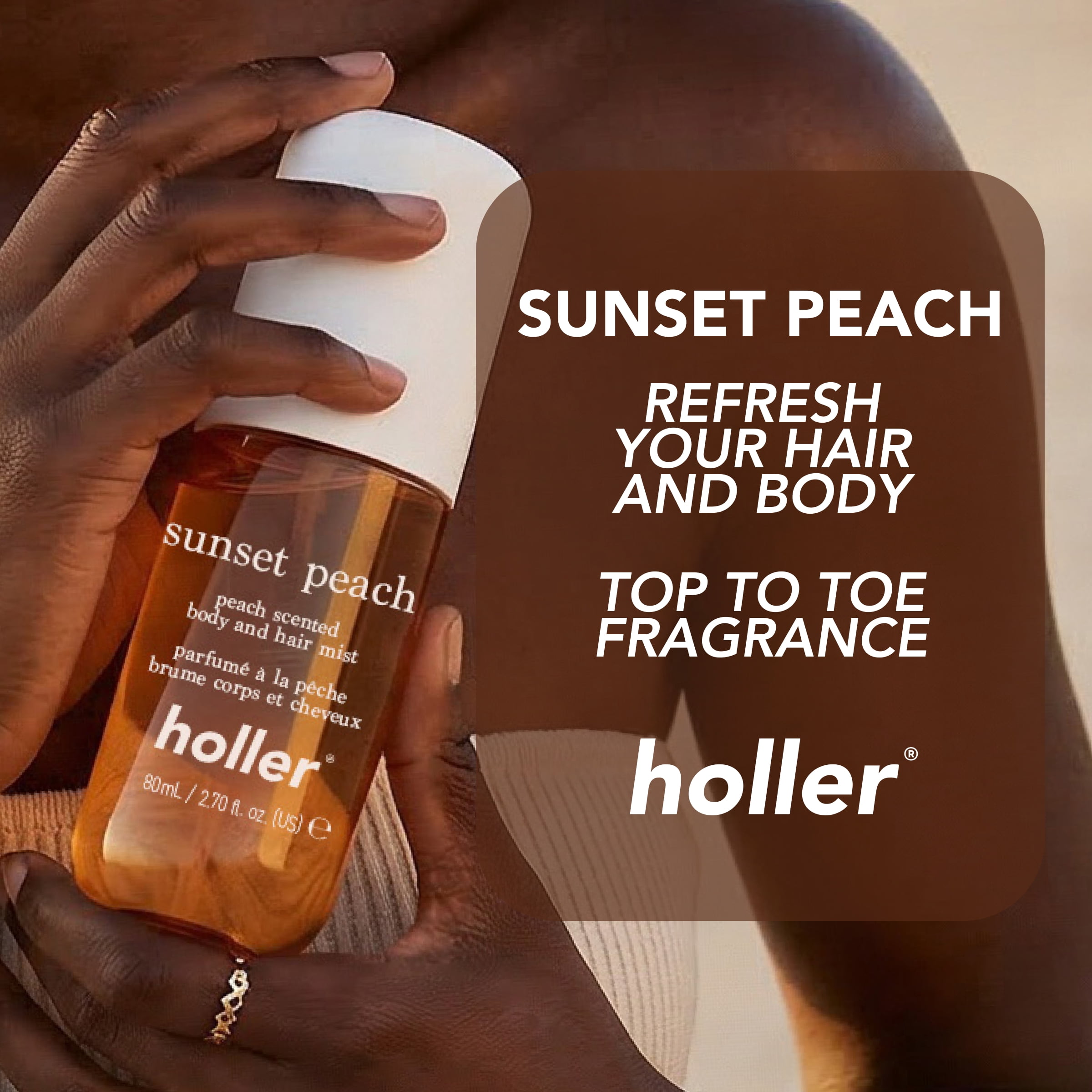 Holler Sunset Peach Peach Scented Body and Hair Fragrance Mist, 2.7 fl oz