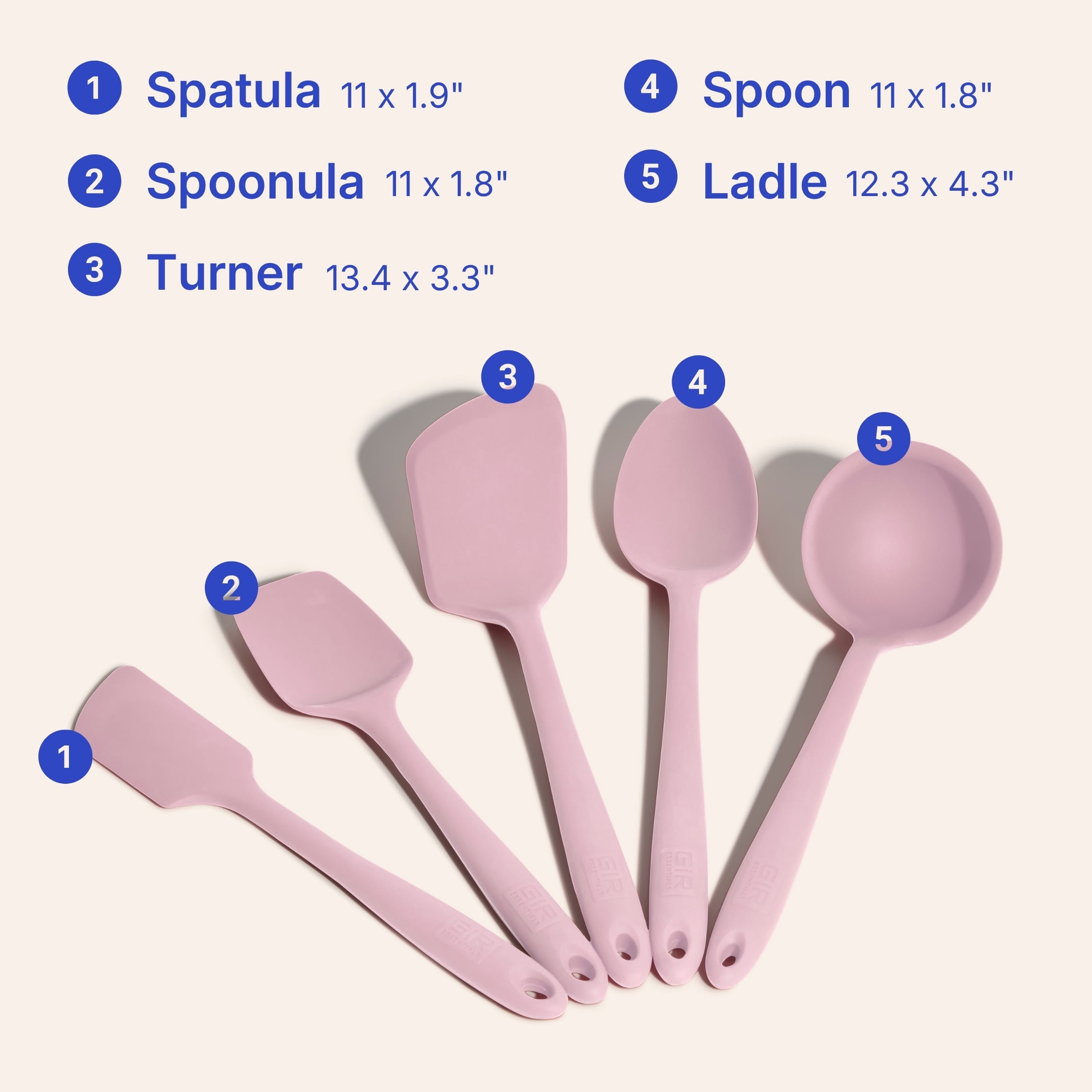 GIR Get It Right 5 Piece Essentials Silicone Cooking Utensils Set Nonstick Heat Resistant Kitchen Utensils for Cooking and Baking, Rose