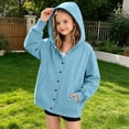 thumbnail image 2 of ZACPNCV Girls Snap‑Button Winter Hoodie Long Sleeve Loose Fit Hooded Sweatshirt Jacket with Pockets Kids Casual Outerwear for Fall Winter 7-8 Years, 2 of 7