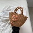 thumbnail image 1 of Xiao Hua Bolso de hombro tejido para mujer, bolso de mano y neceser, elegante bolso de mano tejido para playa, de verano, 28 x 11 x 15 cm (caqui A)., 1 of 4
