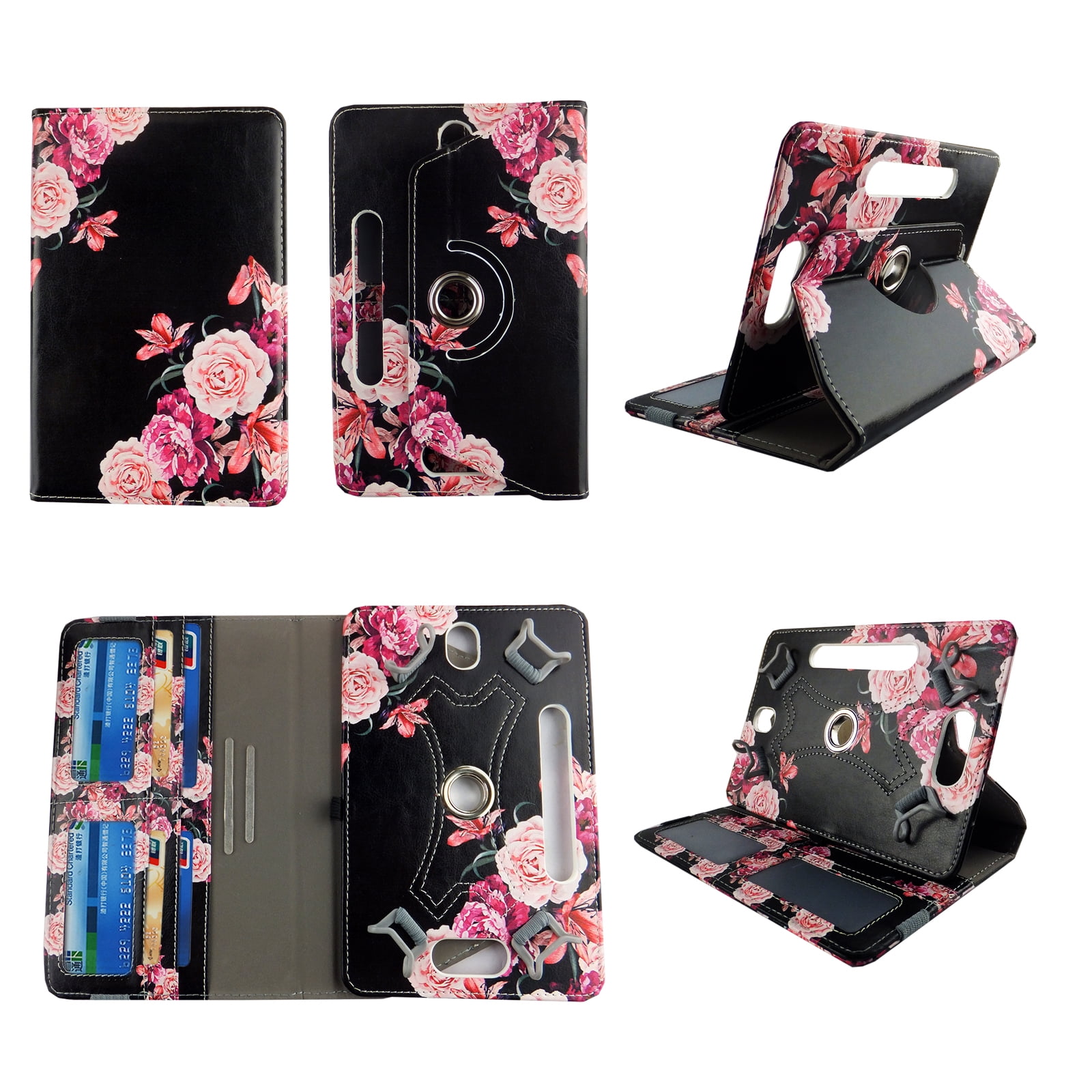 poort transmissie Op de kop van Pink Flower Black tablet case 8 inch for Samsung Galaxy Tab 3 8" 8inch  android tablet cases 360 rotating slim folio stand protector pu leather  cover travel e-reader cash slots - Walmart.com