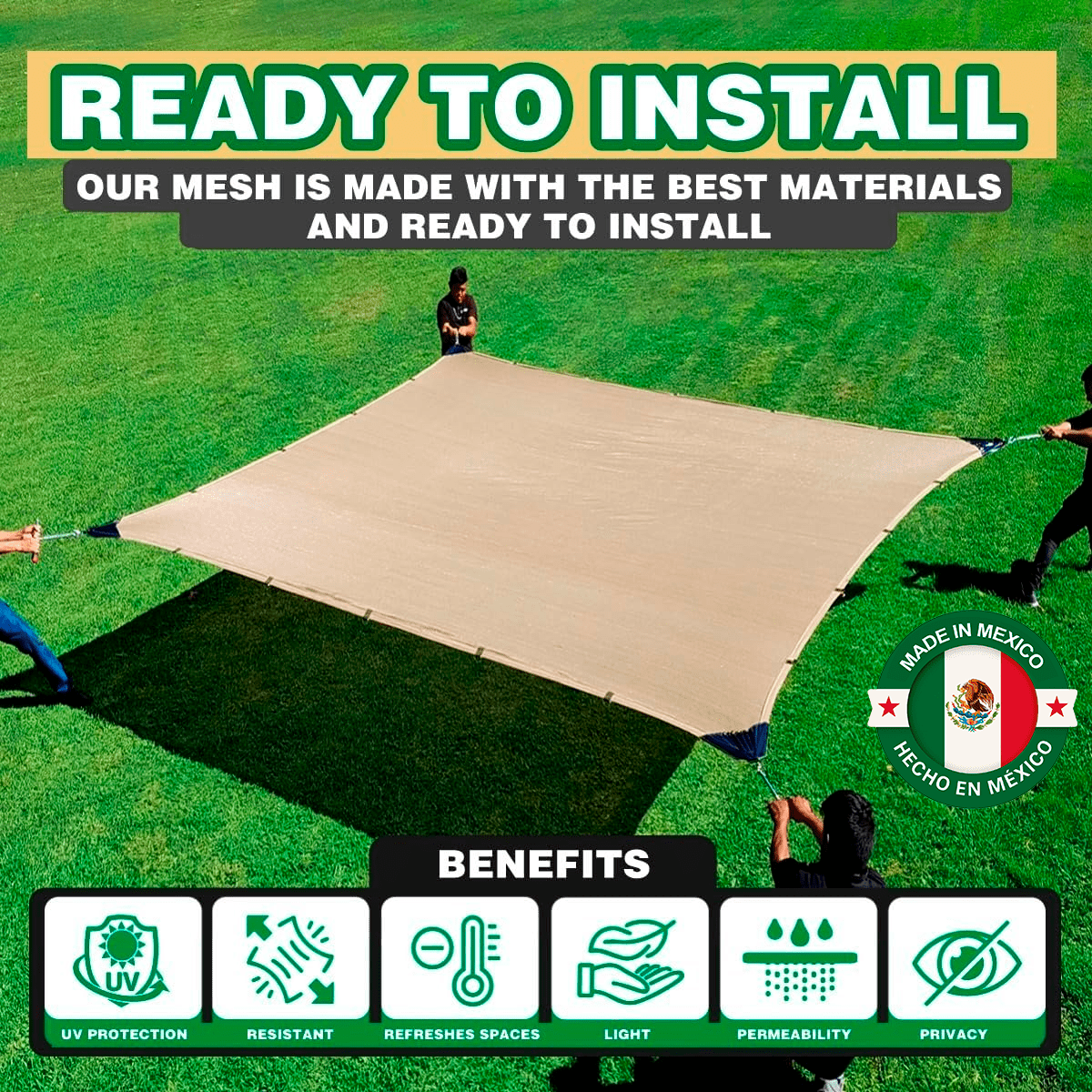 Hanlob Shade Mesh Raschel 90% Beige 12x12 Ft – Reinforced Polyethylene Net for Patio, Garden and Greenhouse