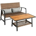 thumbnail image 1 of Gymax Set of 2 Rattan Loveseat Coffee Table Set w/ Padded Back Seat Pillow Patio, 1 of 6