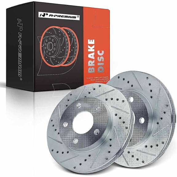 A-Premium Front Drilled and Slotted Disc Brake Rotors Set Compatible with Chevrolet Malibu 1997-2003 Classic 2004-2005 Pontiac Grand Am 1999-2005 Oldsmobile Alero 1999-2004 Cutlass 1997-1999 2-PC Set