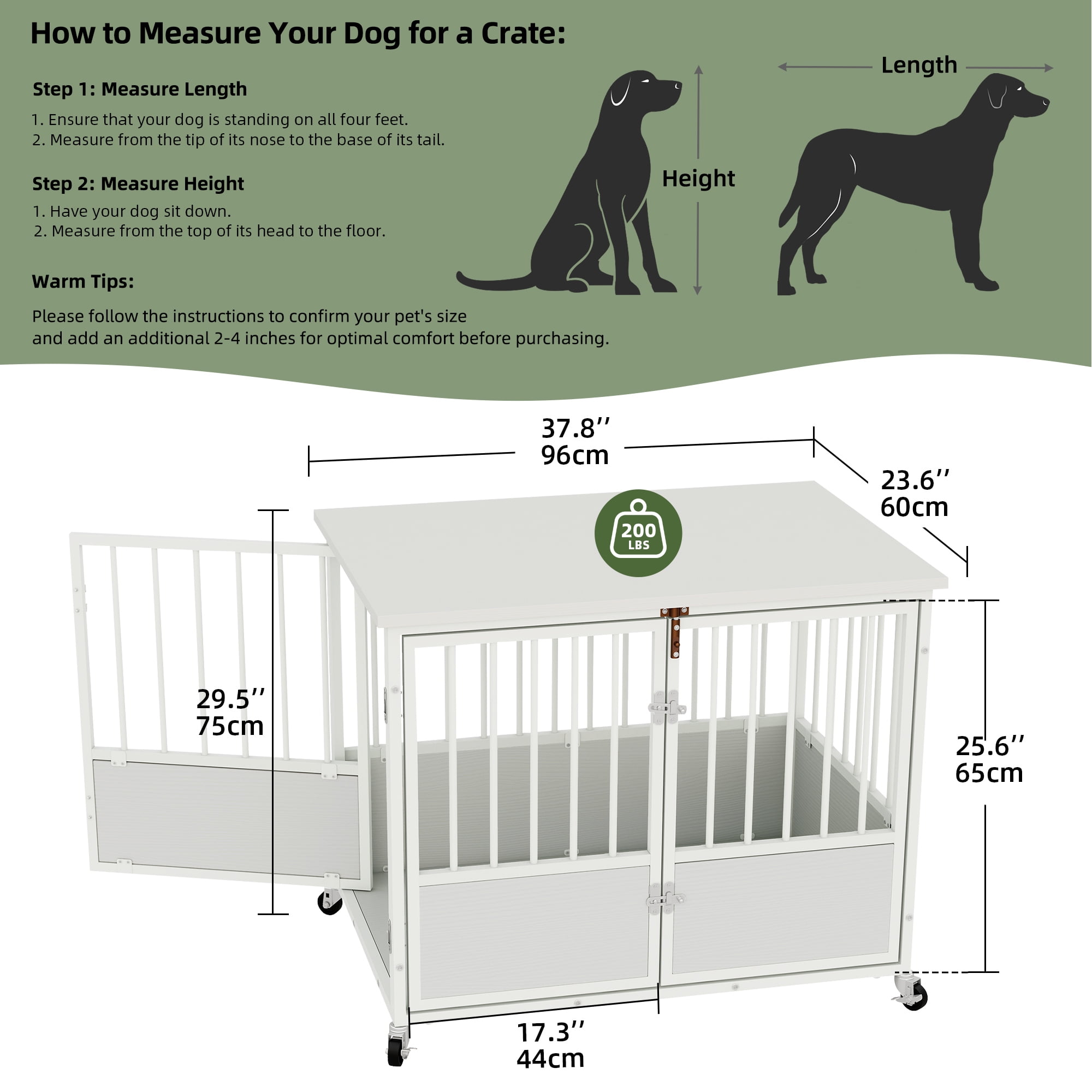 Uforic 38-Inch Wooden Dog Crate Furniture with Wheels and Double-Doors,Dog Kennel,Dog Cage for Indoor - White
