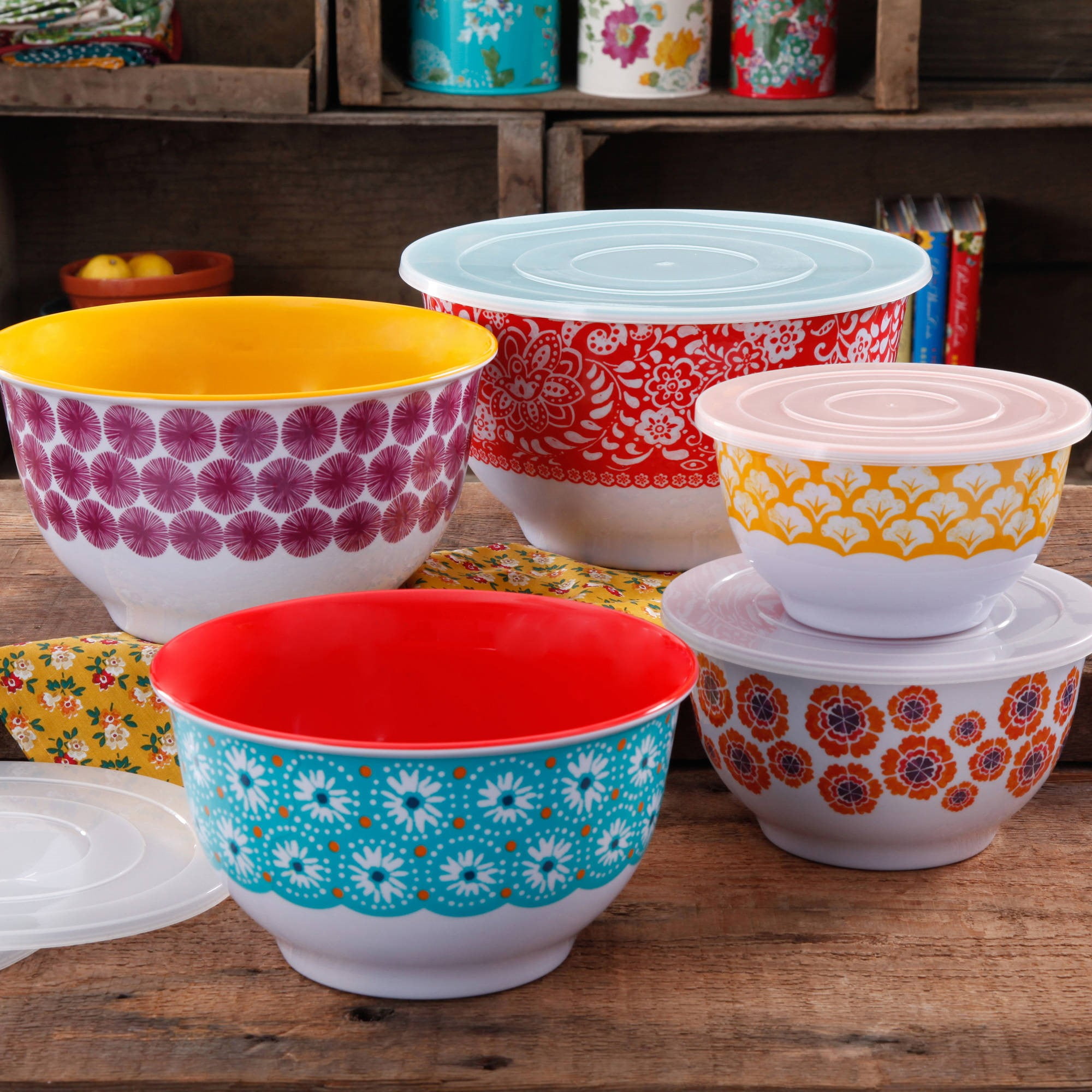 The Pioneer Woman 10-Piece Melamine Batter Bowl Set Holiday Floral BPA Free