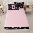 thumbnail image 4 of Manfei Girls Pink Letter H Zipper Full Size Comforter Sets with Fitted Sheet and 2 Pillowcases,Ribbon Bow Knot Pearl Print Zipper Bedding Set,4pcs,Pink Reversible, 4 of 6